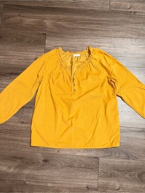 J.Jill Mustard Yellow Corduroy Long-Sleeve Peasant  Neckline Top
